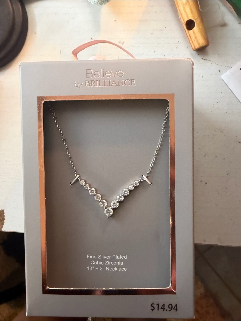 Believe by Brilliance Silver-Tone V Necklace with Clear Stones